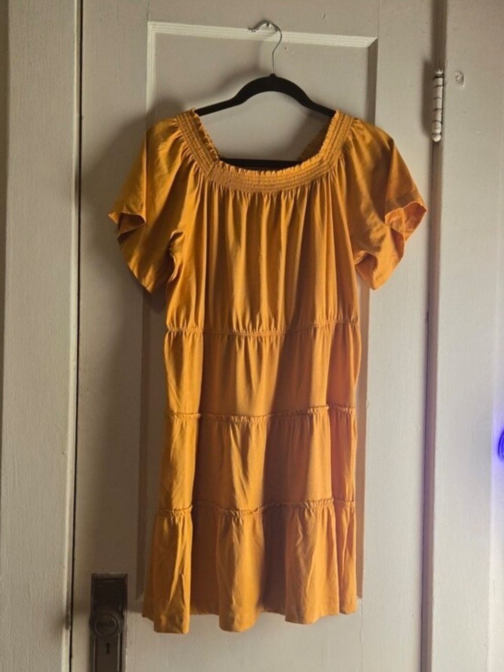 Time and Tru Yellow Tiered Short-Sleeve Dress
